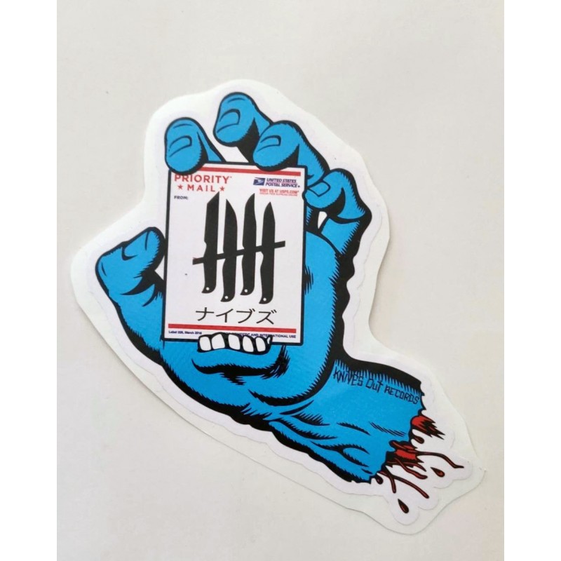 KNVZ "Screaming Hand" Tribute die-cut dot vinyl Sticker • Blue • 228 UPS