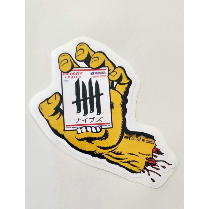 KNVZ "Screaming Hand" Tribute die-cut dot vinyl Sticker • Yellow • 228 UPS