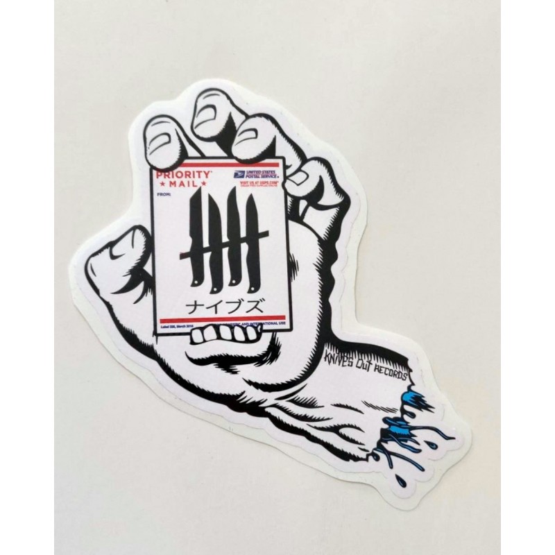 KNVZ "Screaming Hand" Tribute die-cut dot vinyl Sticker • White • 228 UPS